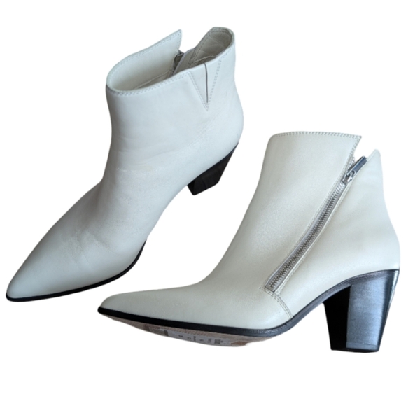 Paige White Leather Ankle Booties Size 8.5 Pointed Toe Block Heel - Picture 9 of 12